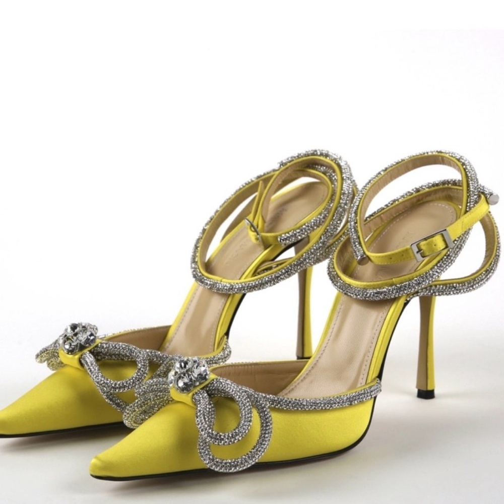 MACH & MACH Yellow Heels with Silver Embellishments